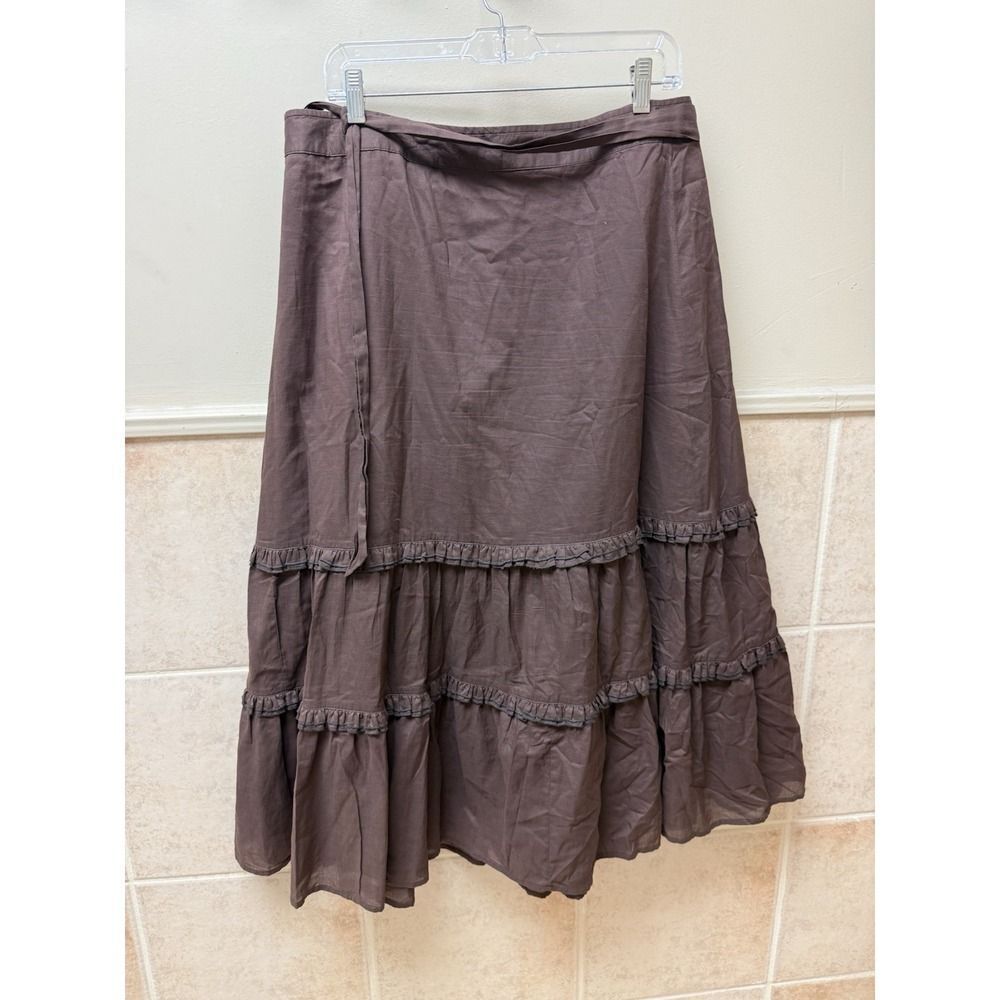 Tory Burch Brown Tiered Wrap Maxi Skirt Cotton Boho. 100% Cotton. Sz M/L - Picture 8 of 8